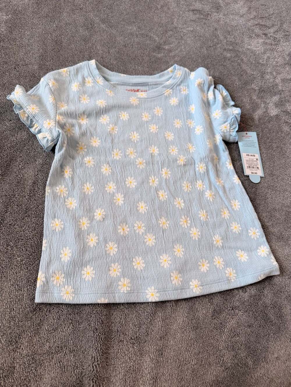 Cat & Jack Toddler Girl's Light Blue Daisy Print Short Sleeve Flutter Sleeve